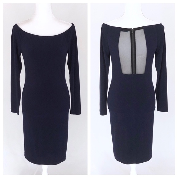 Alice + Olivia Dresses & Skirts - Alice + Olivia navy off shoulder sheer back dress